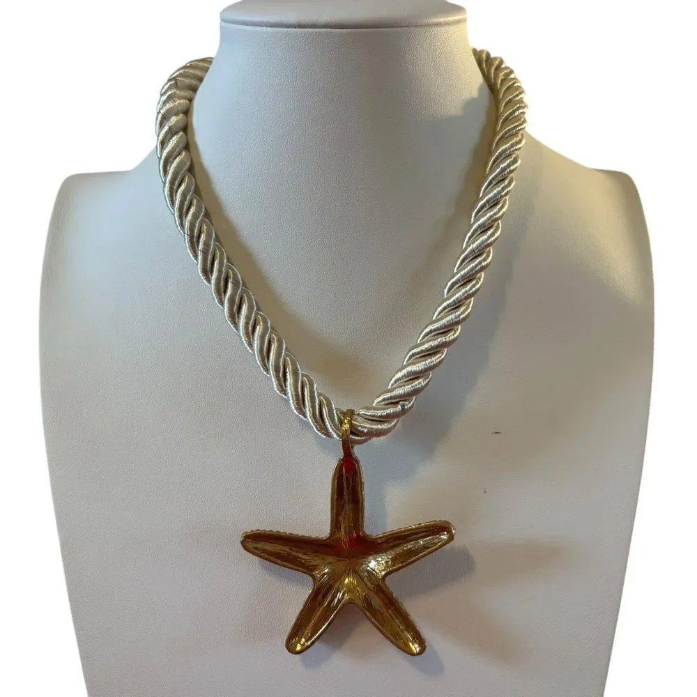 Gorgeous Shimmery Starfish Goldtone Pendant on Pearly Looking Rope Chain.